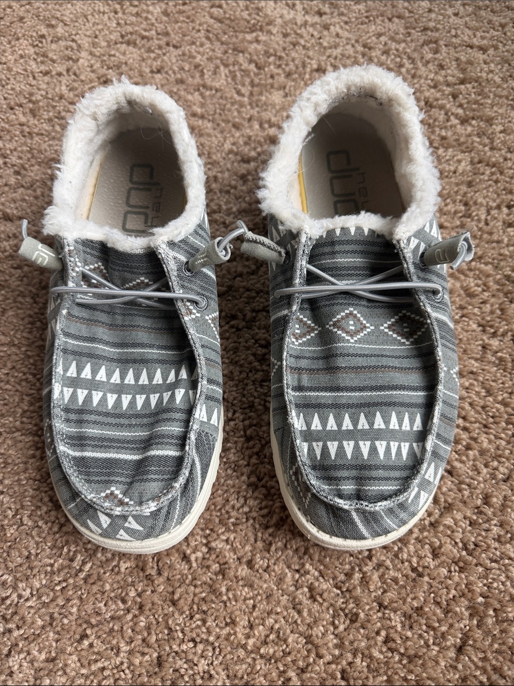 Hey Dude Gray Slip-On Shoes with White Faux Fur Lining